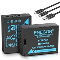 ENEGON NP-W126/W126S USB-C Direktladung Ersatzakkus 1500mAh (2er-Pack) mit 2-in-1 USB-C Ladekabel für Fuji Fujifilm X100V, X100VI, X100F, X-A1, E1, E2, E3, M1, Pro1, T1, T3, HS30EXR, HS35EXR
