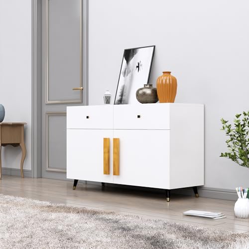 Image of Bniture Storage Cabinet Wooden for Living Room Sideboard with 2 Drawer and 2 Door | Multipurpose Storage Organizer Chest of Drawer Cabinet for Home Hallway Drawing Room Bedroom Kitchen | Frosty White
