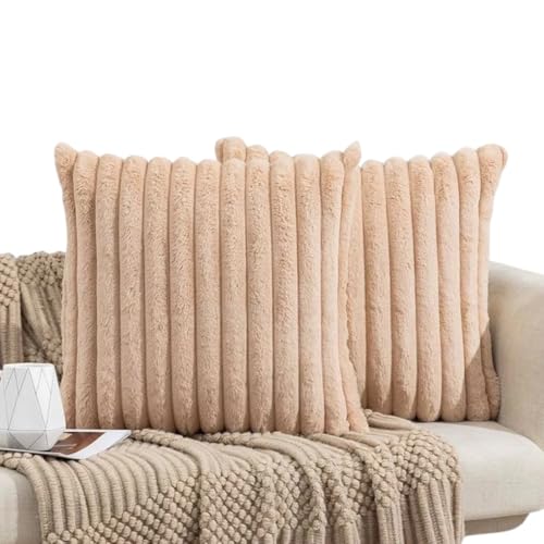Kit 2 Capas de Almofada Decorativas Peluciadas, Poliéster Luxuoso, Toque Suave, Listras em Relevo, (Caramelo, Marrom Claro)