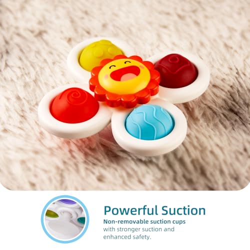 LiKee Strong Suction Cup Fidget Rotating Sensory Bath Toys for Baby Christmas Stocking Stuffers, Airplane Car Travel Table & Window Toys for Toddler Boys and Girls, 10+ Months
