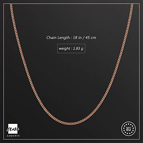 Amberta 14K Rose Gold Plated on 925 Sterling Silver 1.3 mm Curb Chain Necklace 14" 16" 18" 20" 22" 24" 28" in2