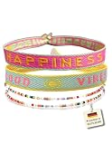 happymaker - Armbänder Set Damen, 4er Set bunte Stoffarmbänder & Perlenarmbände, Sommer Armband, größenverstellbar & wasserfest, Festival & Surfer Style