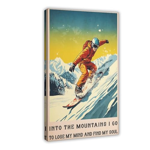 Kroey Snowboarding Poster Into The Mountains I Go Print Vintage