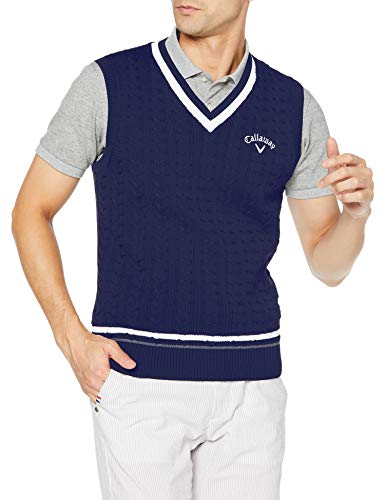 キャロウェイ メンズ Vネックニットベスト 撥水 ケーブルニット オンライン限定商品 241 ゴルフ セーター