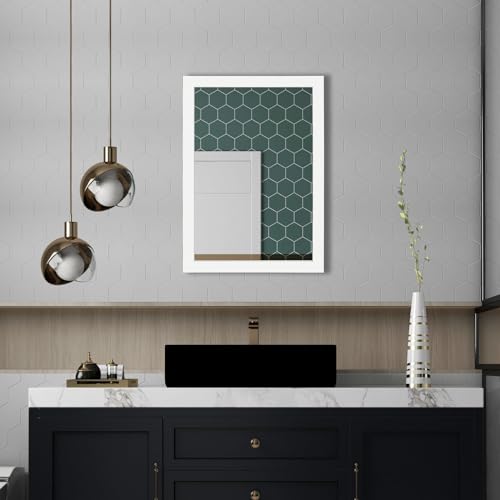Ruomeng Rectangular Wall Mirror 20" x 28" for Bathroom, Bedroom, Entryway, Living Room, White - Thumbnail 2