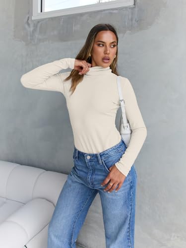 image for Trendy Queen Women's Turtleneck Long Sleeve Shirts Spring Fashion Basi