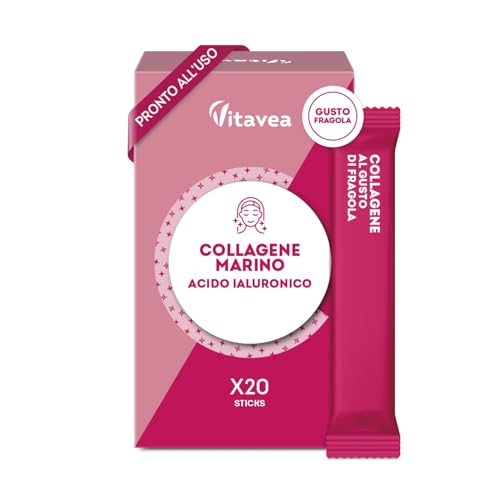 Collagene Marino e Acido Ialuronico – Stickpack Orodispersibili Senza Acqua – Integratore Antietà per Pelle Tonica e Luminosa – Gusto Fragola – 20 Stickpack – Vitavea