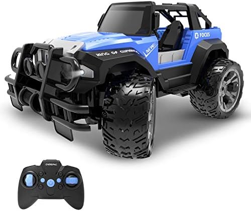 DEERC DE42 Remote Control Car RC Racing Cars,1:18 Scale 80 Min Play 2.4Ghz LED Light Auto Mode Off Road RC Trucks with Storage Case,All Terrain SUV Jeep Cars Toys Gifts for Boys Kids Girls Teens,Blue