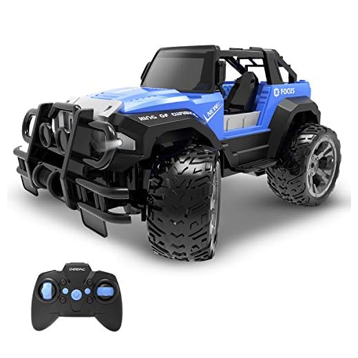 DEERC DE42 Remote Control Car RC Racing Cars,1:18 Scale 80 Min Play 2.4Ghz LED Light Auto Mode Off Road RC Trucks with Storage Case,All Terrain SUV Jeep Cars Toys Gifts for Boys Kids Girls Teens,Blue