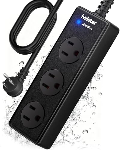 Iwister Outdoor Power Strip Weatherproof 3 AC Outlets 1625W/13A High-Power Single-Device Use IPX6 Waterproof Extension Cord for Backyard Patio Home Office Garage Workshop Camping 3FT
