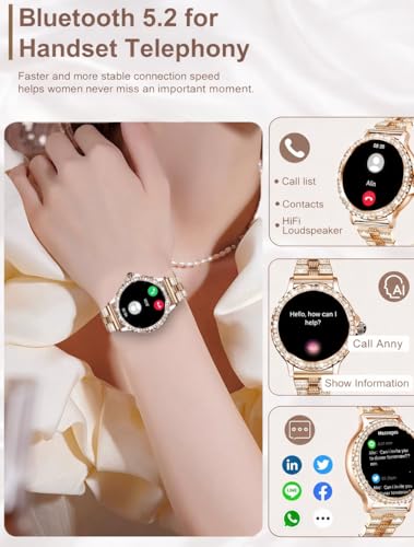 Image of Smart Watches for Women(Make /Answer Call) with Diamond:1.3 inch Fitness Tracker Watch for HR /Blood Pressure /SpO2 /Sleep Monitor,Digital Running Watches for Women Android /iOS, 2 Straps