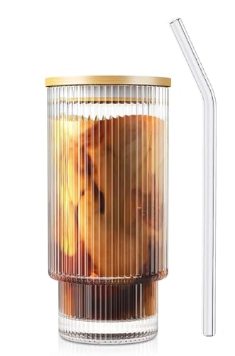 Image of Glass Mug with Bamboo Lid and Straw,for Cold Drinks, Smoothies, Coffee(Pack of 1) (Glass Coffee Mug with Straw)