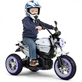MAMIZO Moto Électrique pour Enfants avec 2 Batteries, 110 x 58 x 81 cm, Moto Électrique à 3 Roues, Motocross Électrique pour Enfants avec Phare, USB, pédale, Musique, 3km/h, pour 3 8 Ans, Blanc