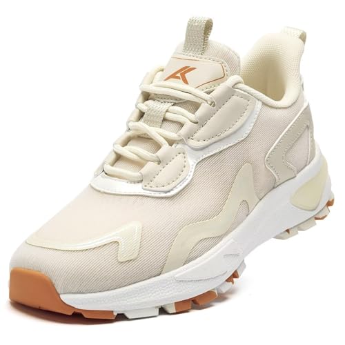 Akk Workout Shoes for Women Gym - Breathable Walking Tennis Lightweight Non Slip Trainers Road Running Shoes Memory Foam Fashion Sneaker Beige Size 8
