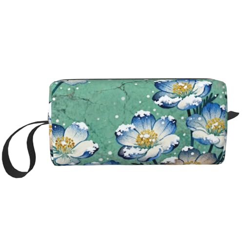 OLUSENMO Snowflake Blue White Floral Makeup Bag - Durable 600D Oxford Fabric, Impact-Resistant & Compact, Travel Cosmetic & Makeup Organizer for Gym & Daily Use