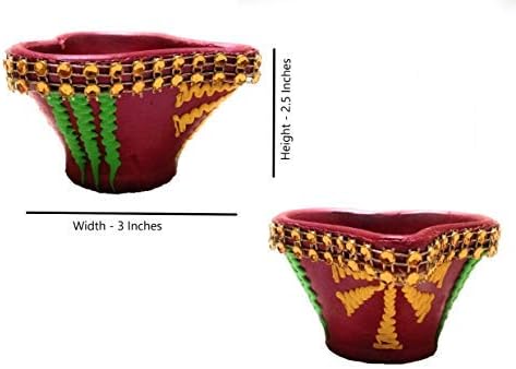 phareLamp Presents Large Earthen Clay Diya Sets/Oil Lamps for Diwali Puja & Home Decoration, Multi Colour (8 Pcs) #A267