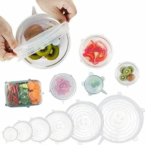 Silicone Stretch Reusable Bowl Lids Platters Dishes Jars Food Cover Wrap Silicone Lids Silicone Stretch Lids Silicone Food Covers Silicone Bowl 6-Pack (Blue)