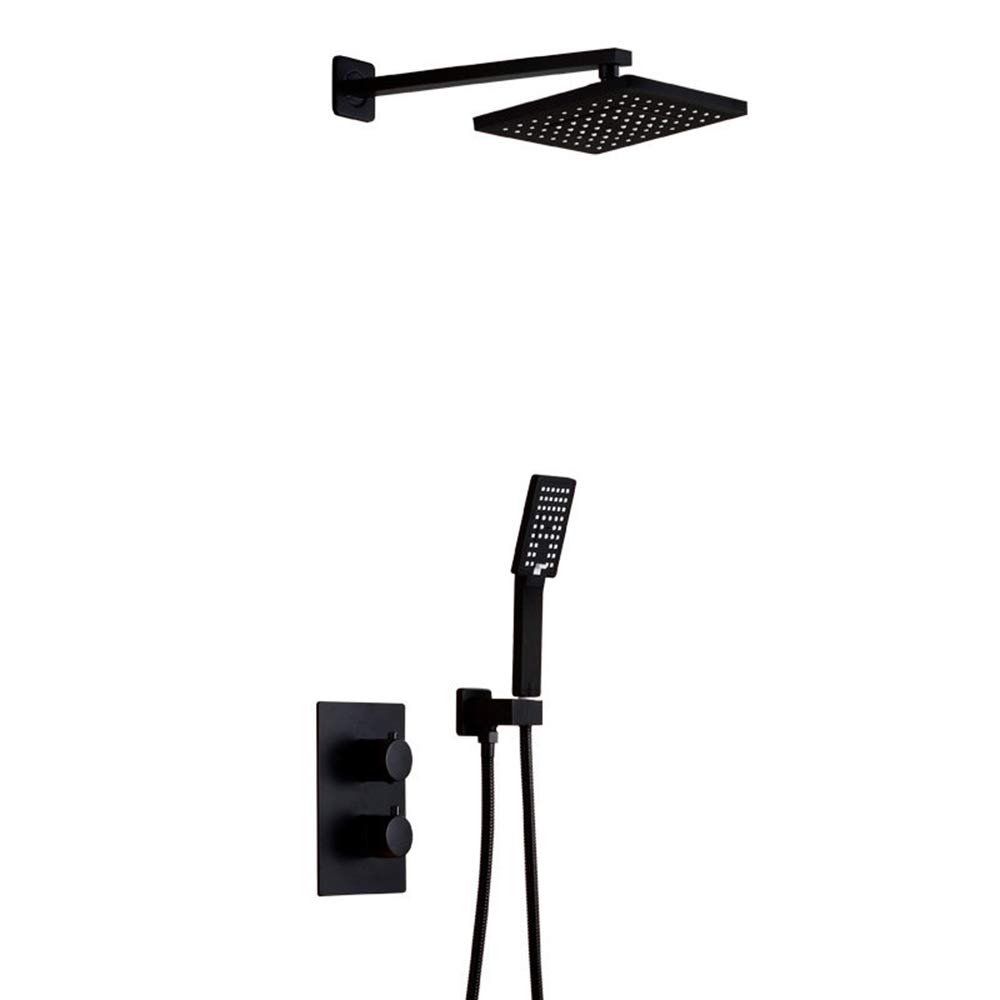 Ensemble de douche en laiton mural noir avec douche à effet pluie et pommeau