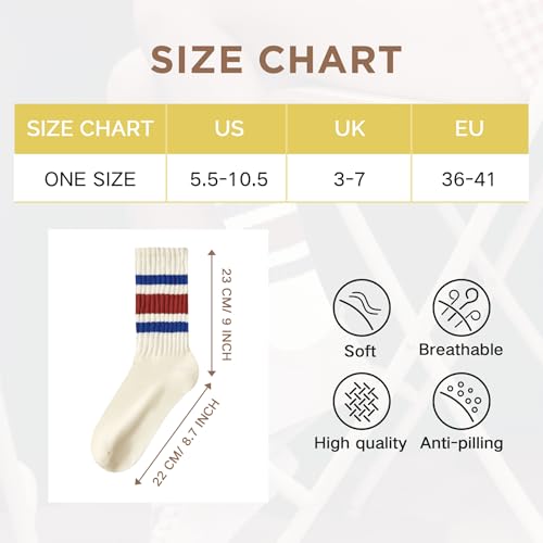 Image of Vintage Striped Crew Socks Slouchy Calf Tube Socks for Women and Men