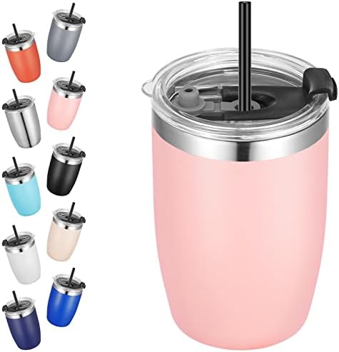 VEGOND Stainless Steel 12 oz Tumblers bulk Vacuum Insulated Double Wall Travel Tumbler with Lid and Straw Reusable Tumbler,Pink