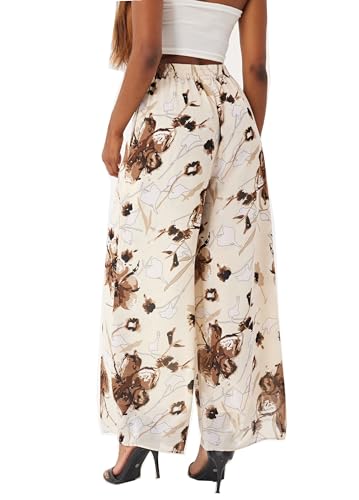 Women's Floral Boho Palazzo Pants Casual Dress Flowy Wide Leg Pant Chiffon Beach Vacation Trouser2