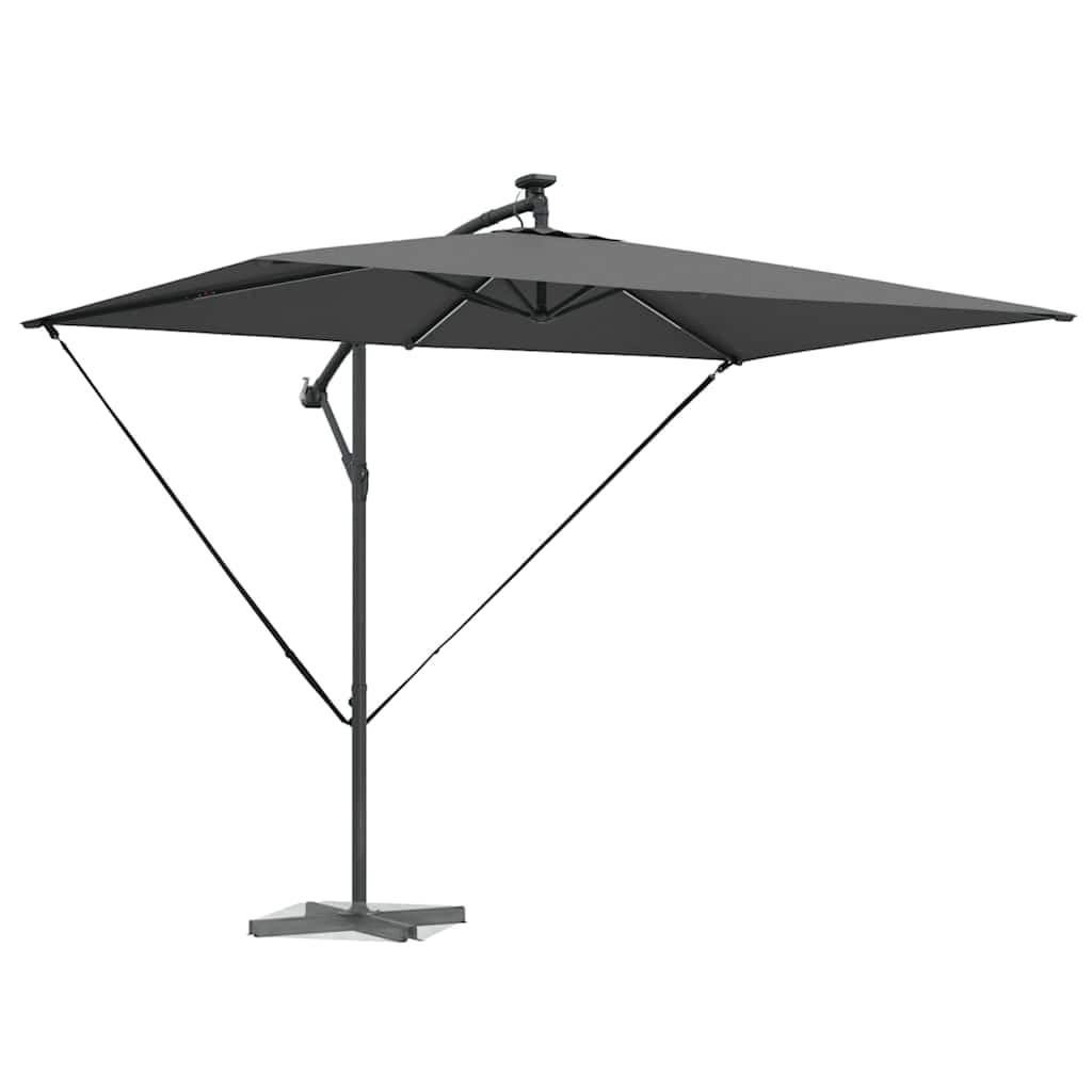 Sonnenschirm mit LED-Lichtleisten Anthrazit freischwingend 294 x 200 x 270 cm aus Polyester Aluminium wetterfest klappbar neigbar mit Solarlicht für Garten Balkon Terrasse