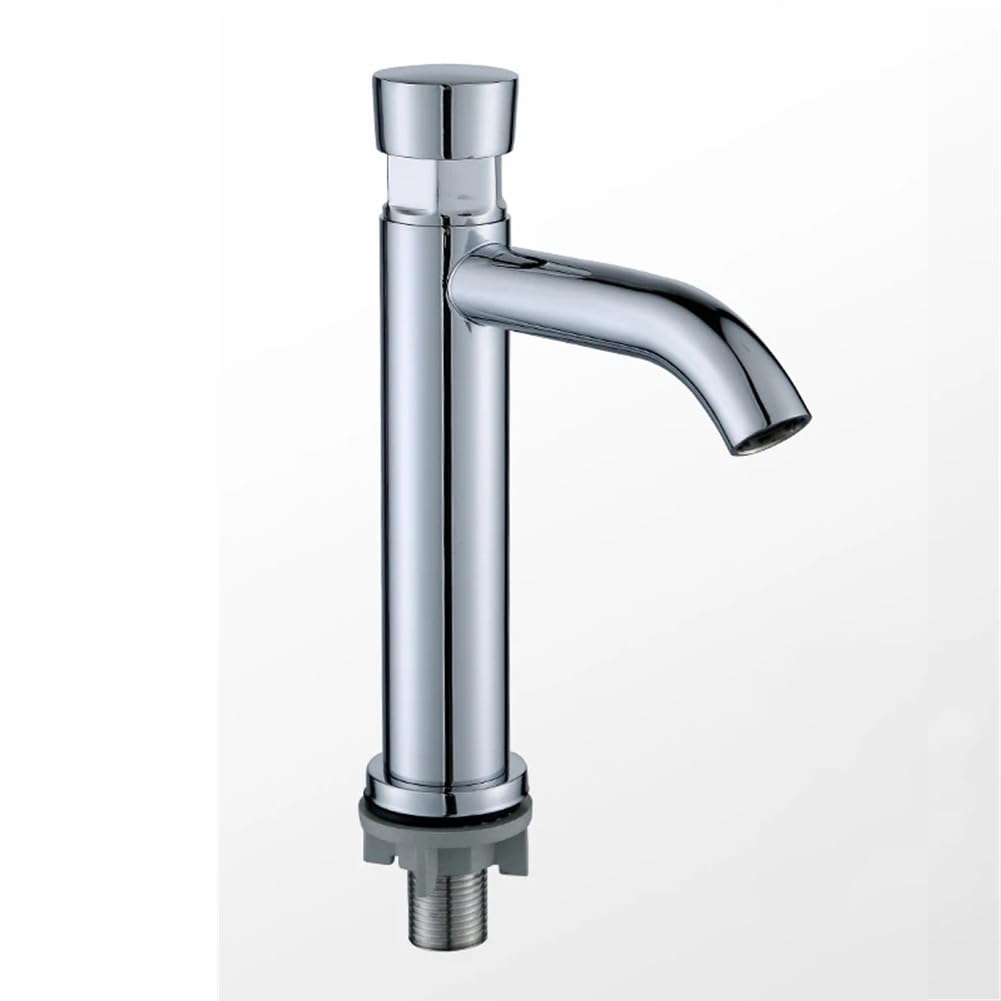 Automatic Close Faucet Chrome Plated Water Saving Bathroom Sink Tap Cold Delay Button Lavatory Eco-Friendly Fixture
