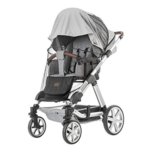 reer ShineSafe Bite 3in1: Sonnenschutz, Insektenschutz und Schlummertuch, universelles Zubehör für Kinderwagen und Buggys, grau, 84131