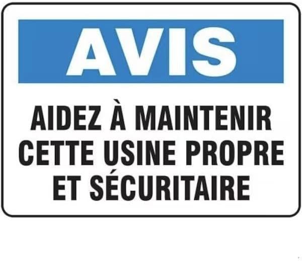 BILINGUAL FRENCH SIGN SAFETY, Mfr: FRMHSK812XL-A