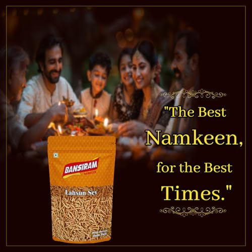 Image of Bansiram Namkeen | Lahsun Sev | Garlic Sev | Ready-to-Eat Spicy Snack | Crispy & Flavorful Indian Namkeen | Traditional Tea-Time Snack - 375gm