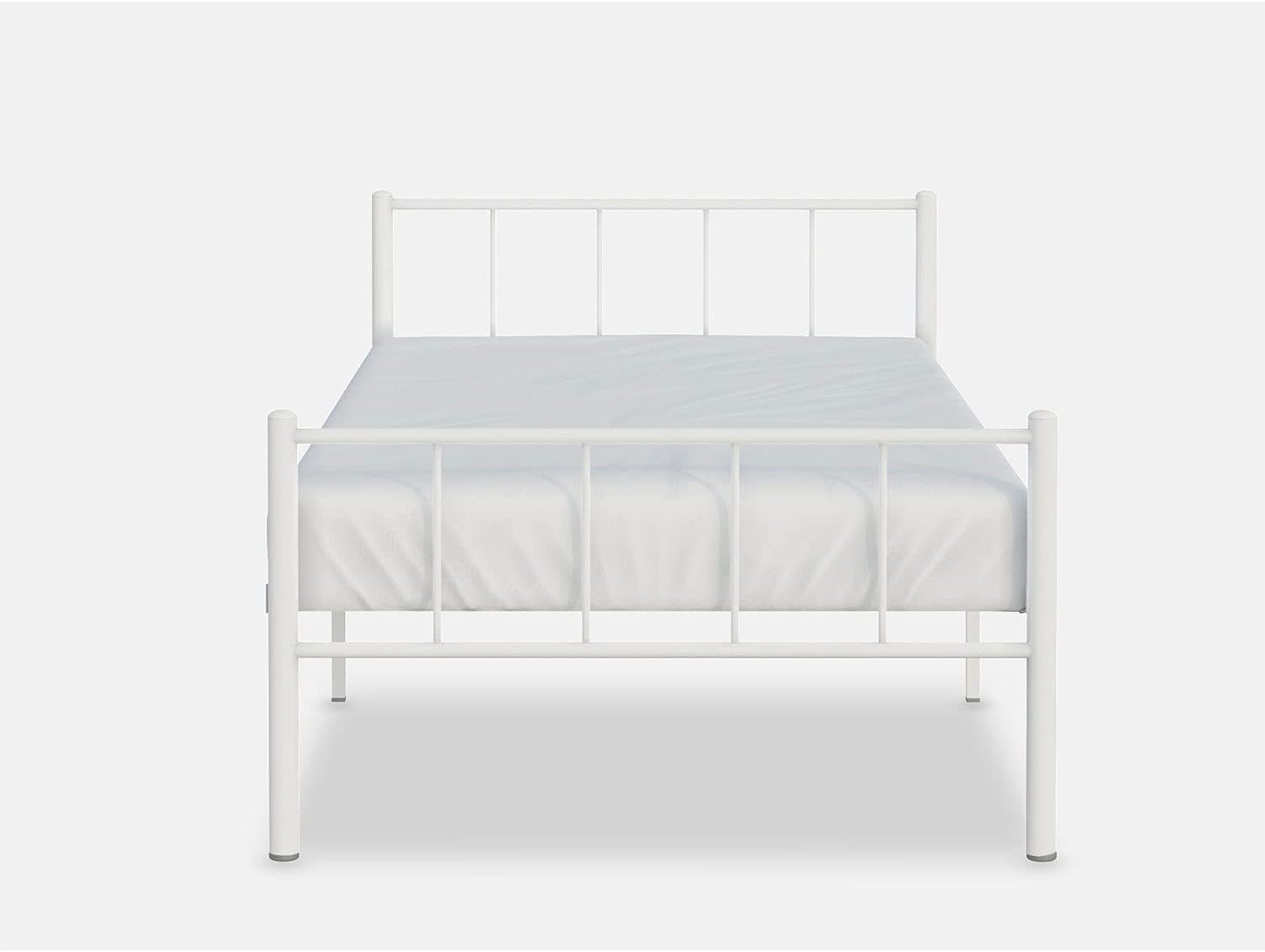 Austin Twin Size Bed Frame, Steel Modern Design Bed for Kids with Reliable Support for Children's Bedroom, No Box Spring Req'd (White)