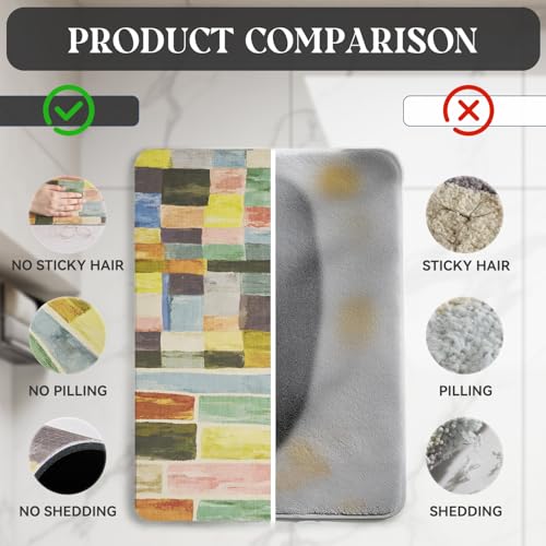 MontVoo -Bath Mat-Non Slip Thin Bathroom Rugs Fit Under Door- Quick Dry Absorbent Faux Suede Surface Grey Bathroom Floor Mats-Shower Rug for in Front of Bathtub Shower Colorful Plaid 17x59 - Thumbnail 3