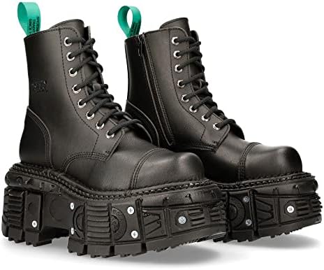 New Rock Men's BOOTS TANKMILI083C-V2 VEGAN Leather Combat Black Platform Biker Goth Punk Shoes | Image 1