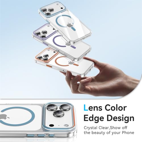 Coque magnetique transparente iPhone 17 et 16 Pro Max bleue anti-choc