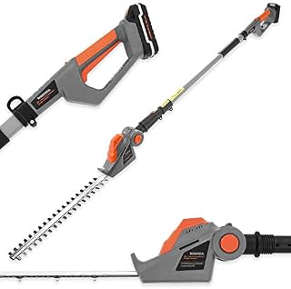 Terratek 20V Cordless Hedge Trimmer, 2.4m Long Reach Telescopic Hedge Trimmer Extendable 45cm Cutting Length, 5 Positions for Tall Hedges