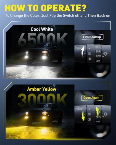 Image of AUXITO 9006 Switchback Fog Light Bulbs, 6500K Cool White&3000K Amber Yellow 80000LM, Direct Replacement HB4 LED Fog Light Bulbs Fanless, Plug and Play, CANbus Ready No Flicker, Pack of 2