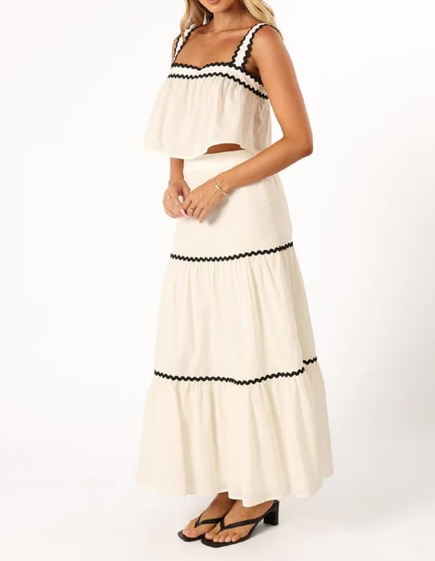 Women Sexy Two Piece Maxi Skirt Set Sleeveless Cropped Tank Tops and Long Skirt Summer Vacation Beach Outfits2