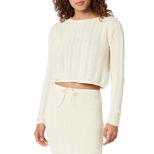 The Drop Women's Makayla Crochet Drop-Shoulder Cropped Pullover