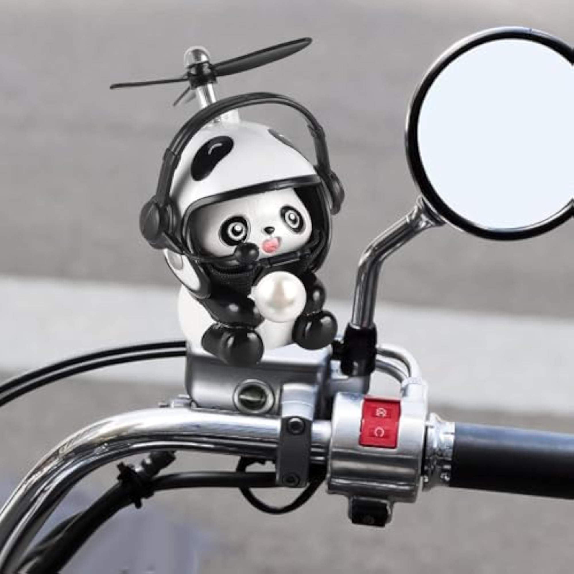 Bike Handlebars Mount Doll with Propeller Electric Car Panda Doll