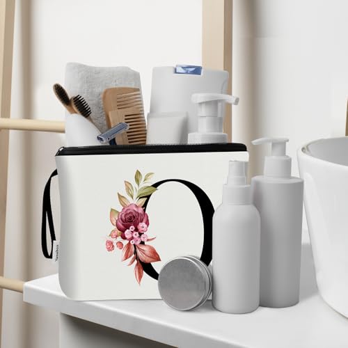 Image of Vavabox A-Z Personalized Makeup Bag, Birthday Gifts for Women Mom, Gifts for Best Friend, Bride Bridesmaid Cosmetic bag (O, 03-White Set)