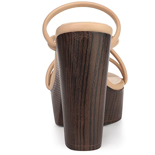 Allegra K Women's Chunky Heel Strappy Platform Heels Nude Slide Sandals 8 M US