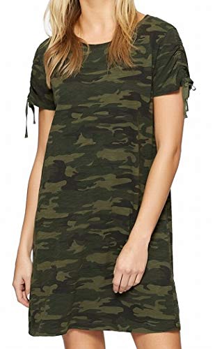 Sanctuary Womens Ruched Sleeve Camouflage T-Shirt Dress Green XS