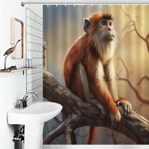 Rideau de douche singe imperméable et lavable en machine avec 12 crochets inclus