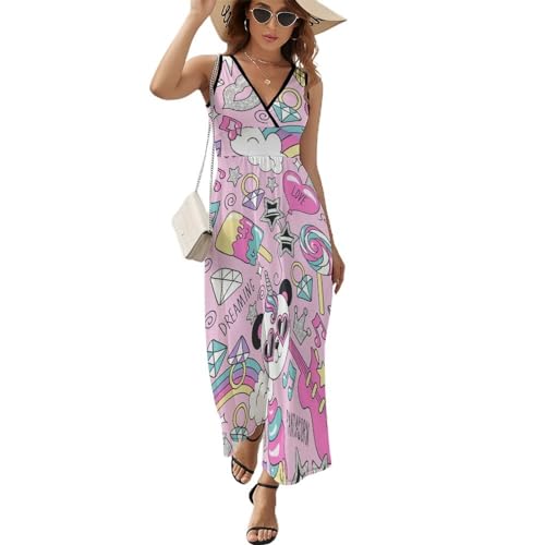 Robe longue d'été sans manches femme robe maxi col V décontracté Panda De La Licorne