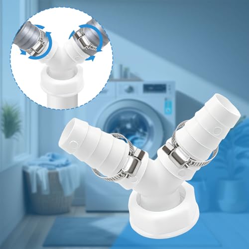 Abfluss Waschmaschine Doppelanschluss, 1 Zoll Y Stück Adapter Anschluss Abfluss Doppelanschluss Waschmaschine Trockner waschmaschinenanschluss adapter mit 2 Schlauchschellen