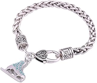 My Shape 3D Turquoise Crystal Ice Skate Figure Skating Charm Bracelet Bangle for Girls Fashion Jewelry