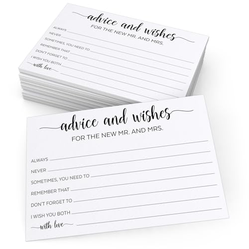 321Done Advice and Wishes for the Mr & Mrs, Made in USA - 4x6 White, Wedding Advice for Bride, Groom, Newlyweds, Bridal Shower, Thick Luxury Cardstock with Simple Script Minimalist Design - 50 Cards