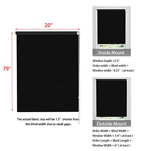 Luckup 100% Blackout Roller Shades Blind, Window Blinds With Waterproof Fabric, Thermal Insulated Uv Protection For Bedrooms, Living Room, Bathroom, The Office, Easy To Install, 20" W X 79" L(Black) #TOP4