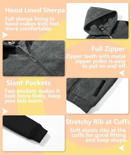 Image of V VALANCH Boys Hoodie Zip Up Fleece Lined Jacket Warm Sherpa Hooded Sweatshirts for Boys Girls 6-15 Years