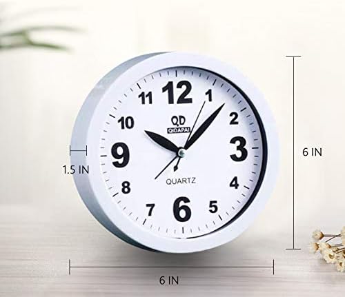OCEST 6 Inch Small Simple Bedside Student Desk Clock, Battery Operated Travel Kids Analog Alarm Clock, No Ticking Analog Quartz Bedroom Office Kitchen Living Room Decorative Wall Clock